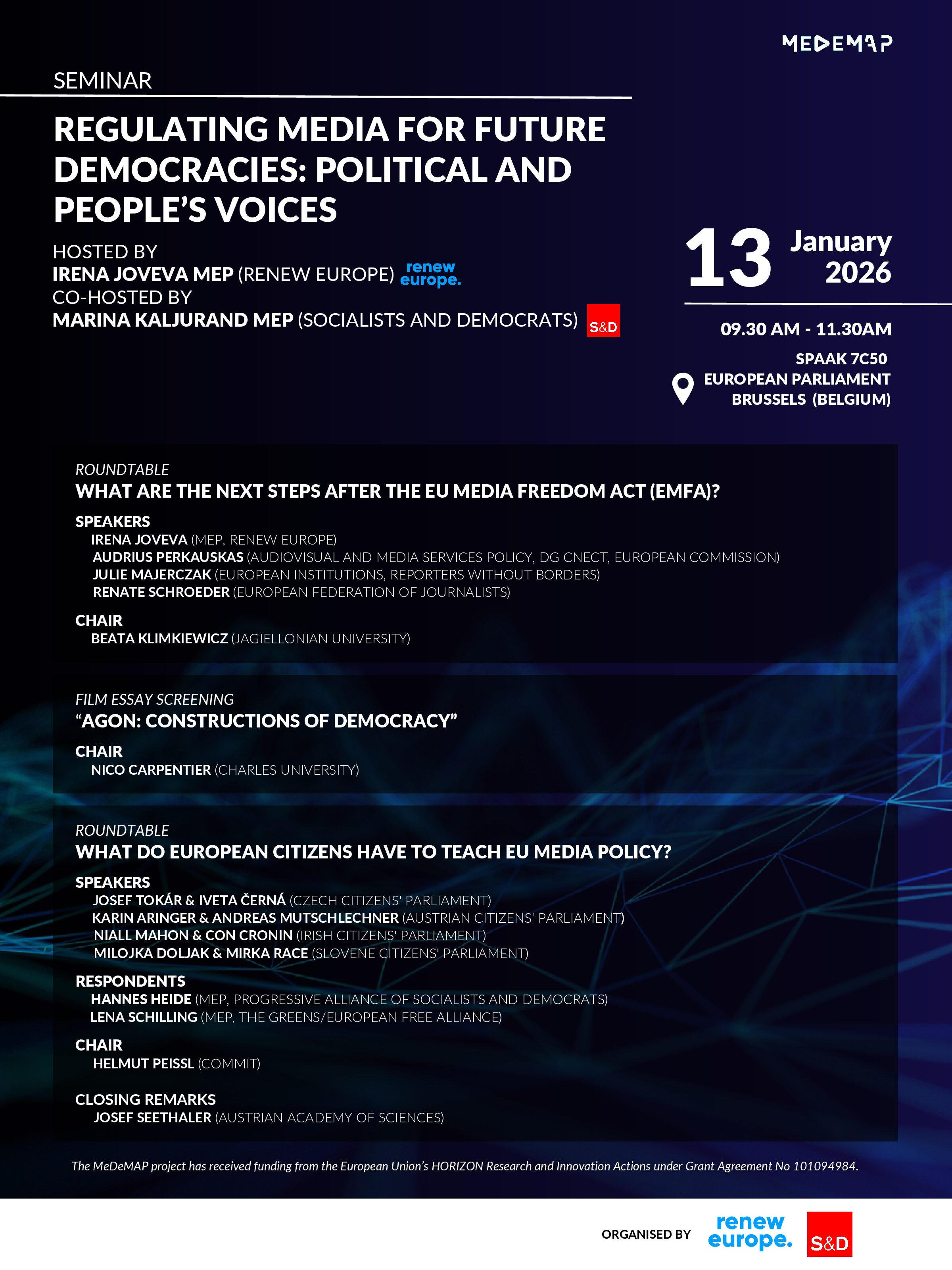 Representatives of the four Citizens’ Parliaments on Media and Democracy will present their resolutions in the EU Parliament in Brussels in January